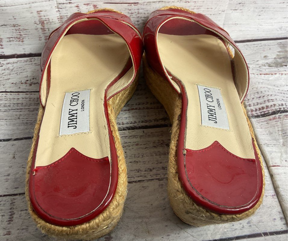 Jimmy Choo Paisley Patent Leather Espadrille Wedges Red 36