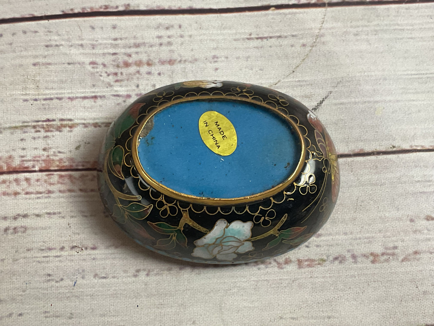 Small Black Chinese Floral Jewelry Trinket Box with Stand
