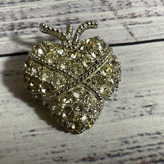 JOMAZ Joseph Mazer Silver Tone & Rhinestone Strawberry Brooch- 1.75"