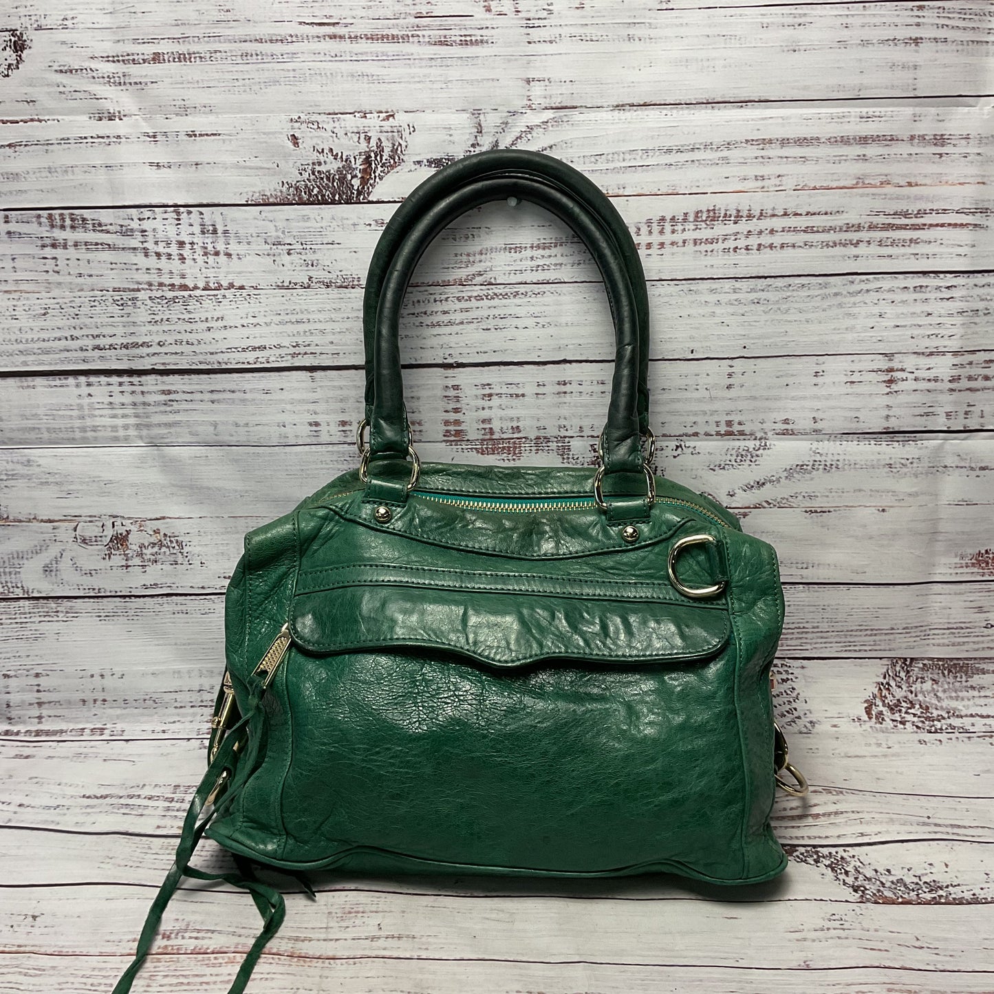 Rebecca Minkoff Green Leather Handbag Purse 13"x7"x8"