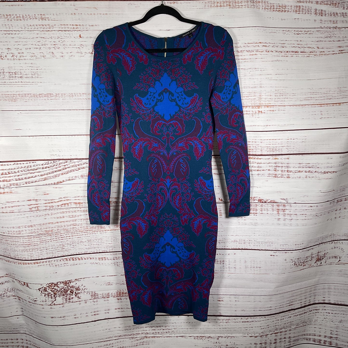 Felicity and Coco Blue Red Knit Bodycon Long Sleeve Midi Dress - Size M