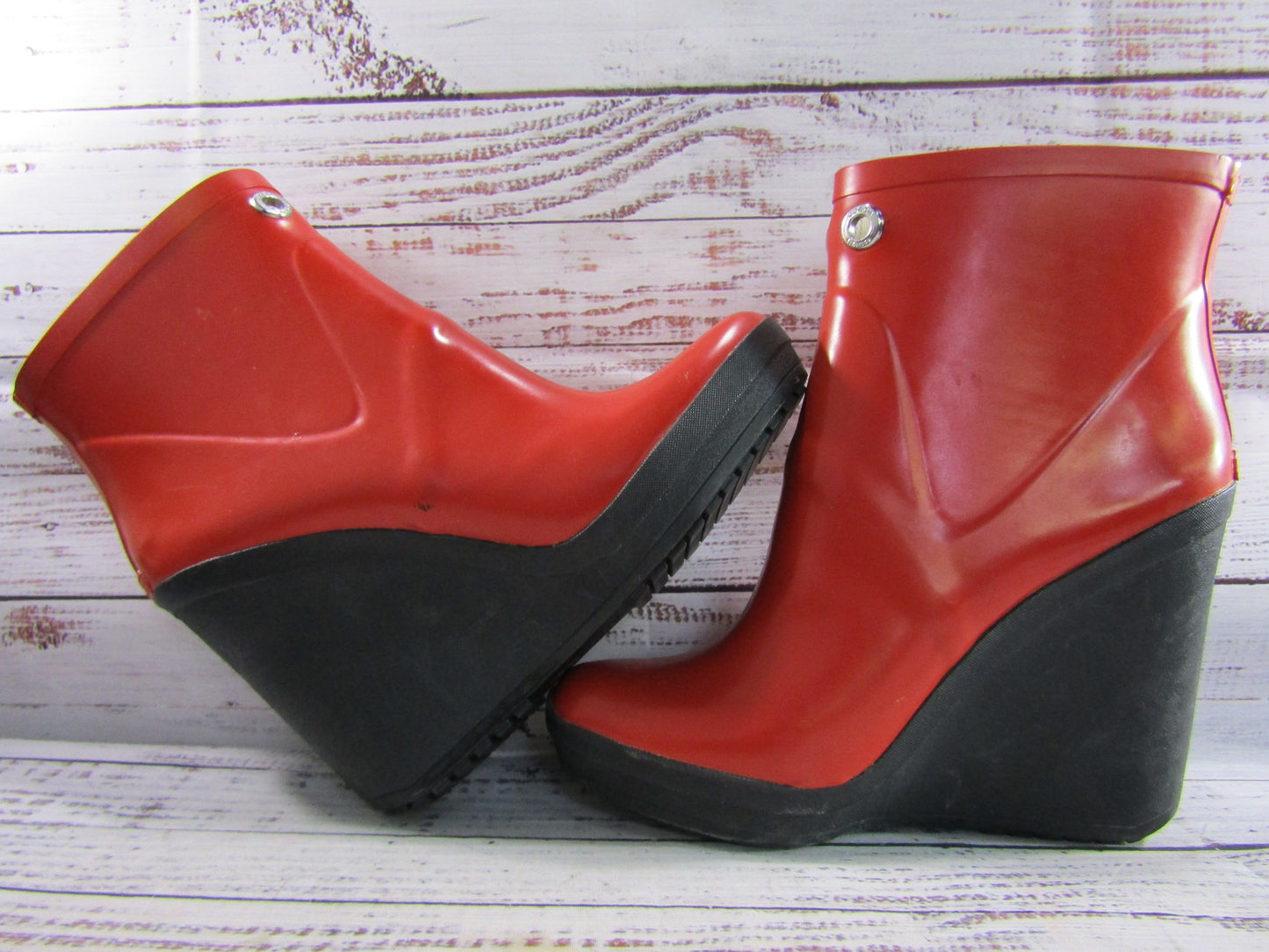 Coach Bina Women's Red Rubber Wedge Platform Rain Boots Size 9