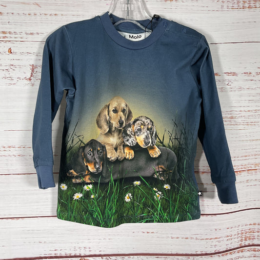 Molo Blue Weiner Dog Print Snap Button Closure Shoulder Baby Shirt - Size 2Y New