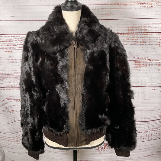 VTG. DINO RICCO Women's Brown Rabbit Fur & Suede Trim Bomber Jacket- SZ L