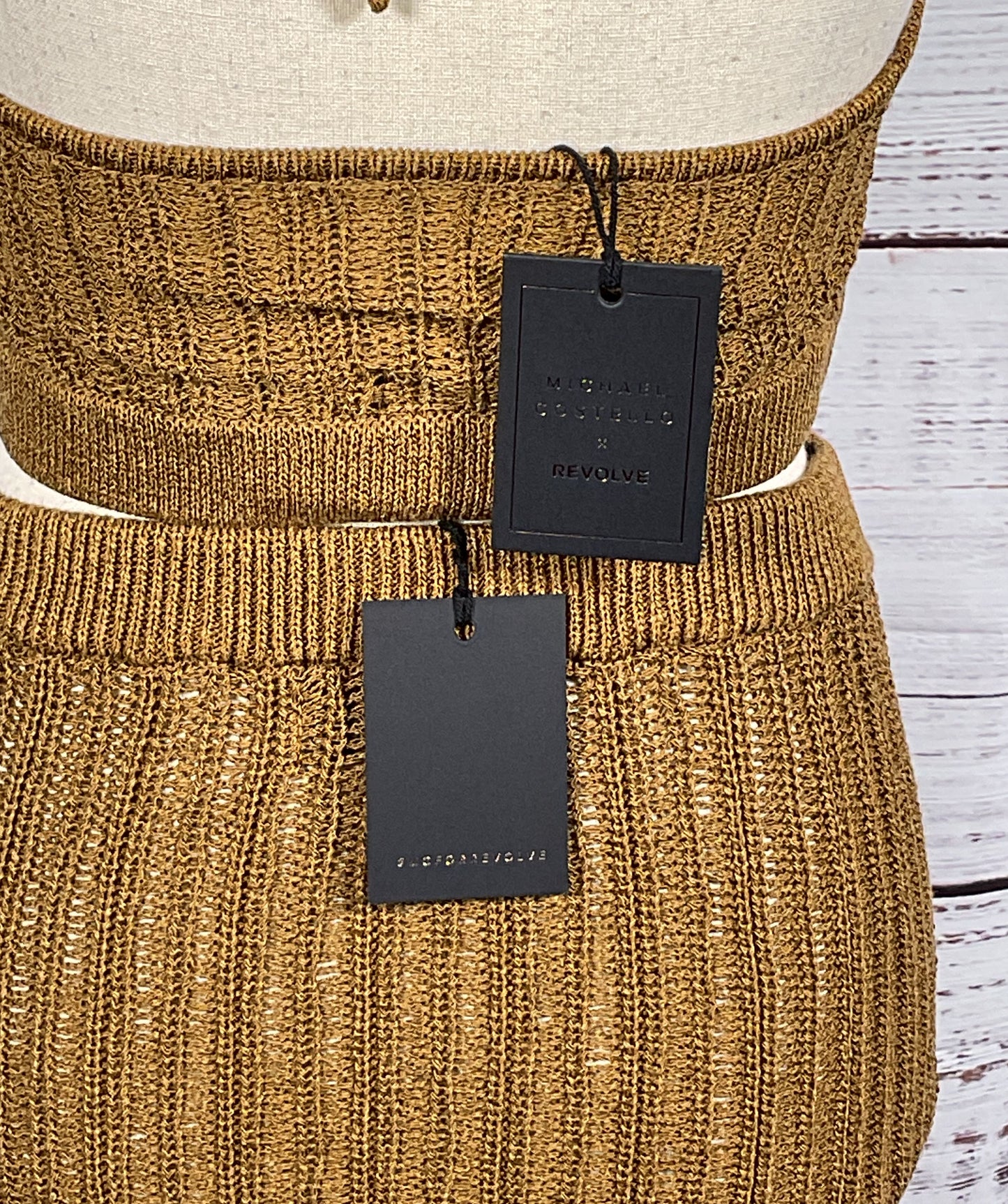 Michael Costello x Revolve Sylvan Knit Top And Skirt Dark Sand S