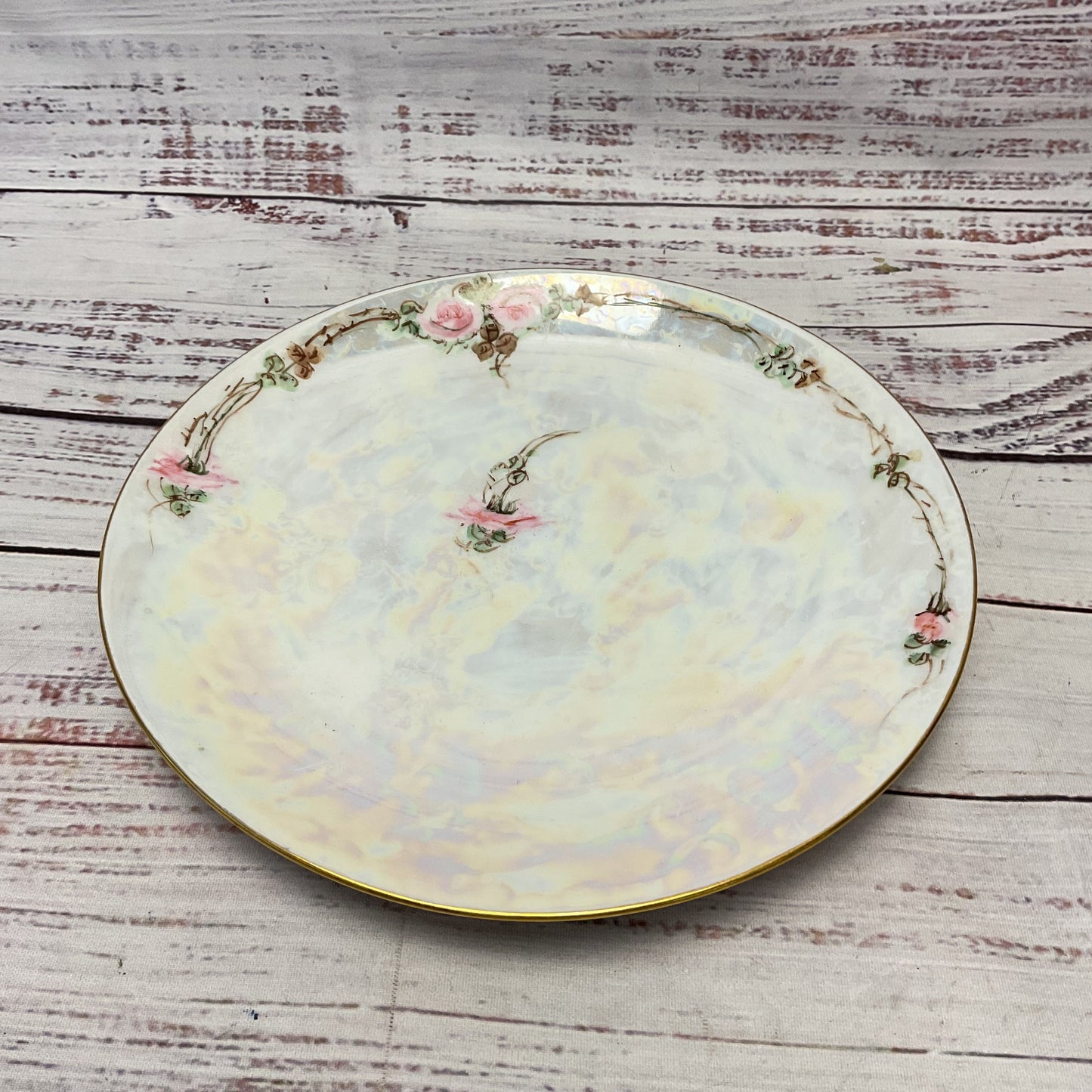 Vintage E. V. Frieze Iridescent Hand Painted Floral Design Plate 7.5"