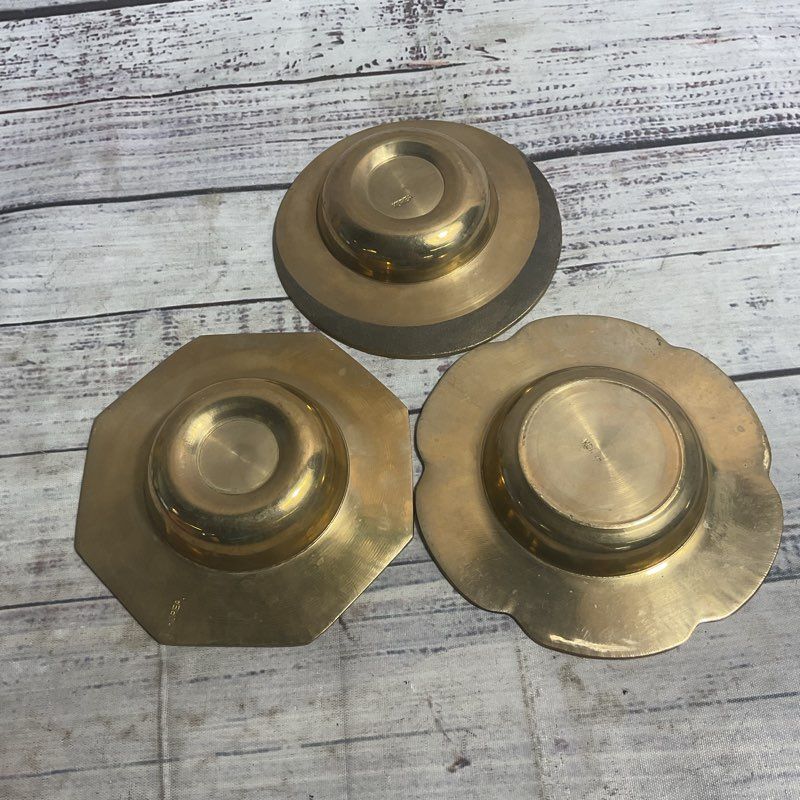 Set Of 3 Vintage Korean Brass Ashtrays