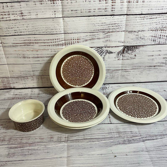 VTG. ARABIA Finland Faenza Brown Flowers Leivo Seppala Bowls & Plate- 5 Pieces