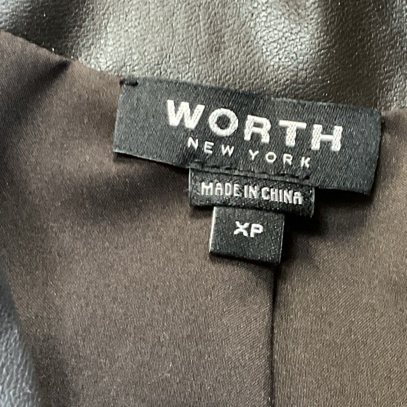 WORTH Women's Brown Faux Leather Studded Zip Up Jacket- XP