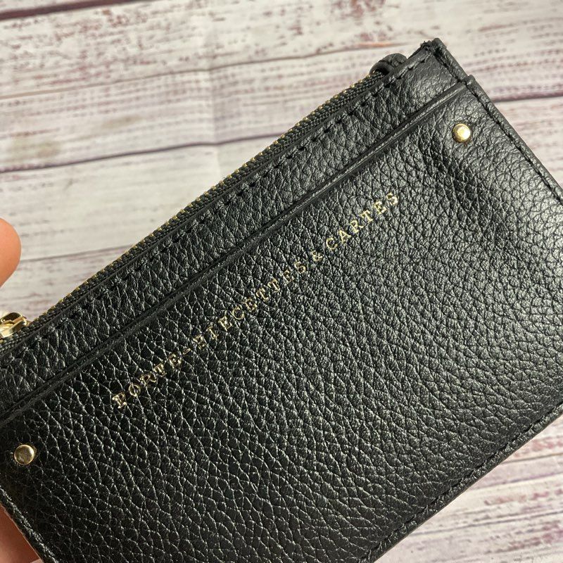 & Other Stories Black Pebbled Leather Coin & Card Holder French 5" Wallet