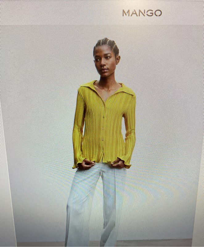 MNG By MANGO Women's Lime Button Up Shirred Long Sleeve Shirt Size 4