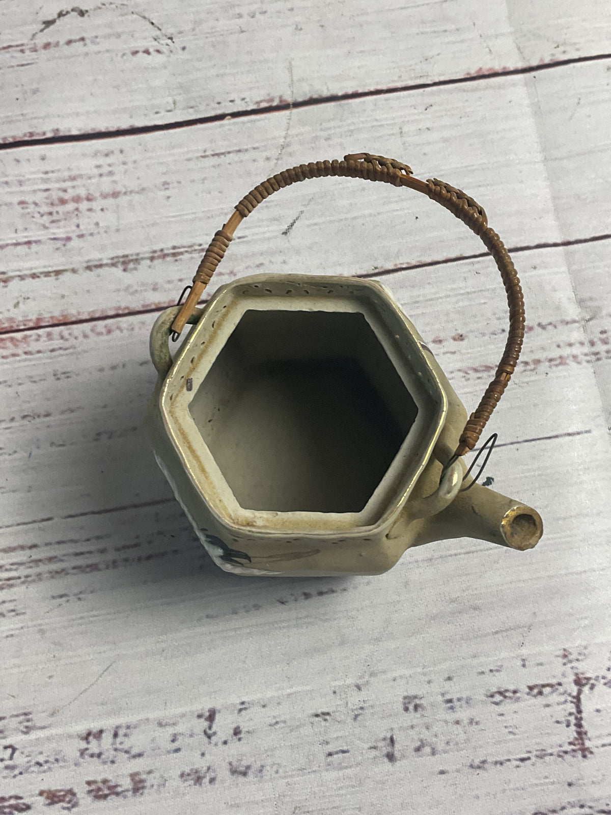 Small Clay Teapot Hand Painted Crane Scenes