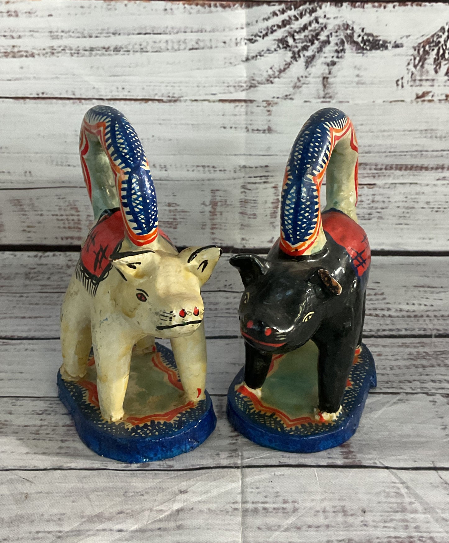 Handmade Mexico Tepetitlan Pig Figurines Multicolor