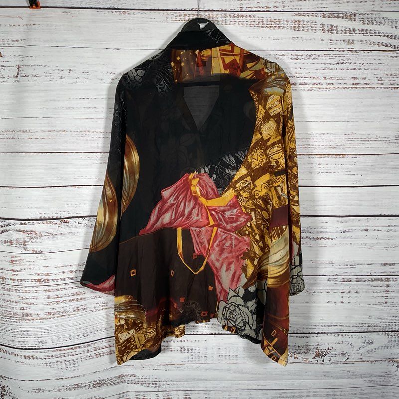Citron Black Abstract Pattern Silk Blend Blouse - Size S
