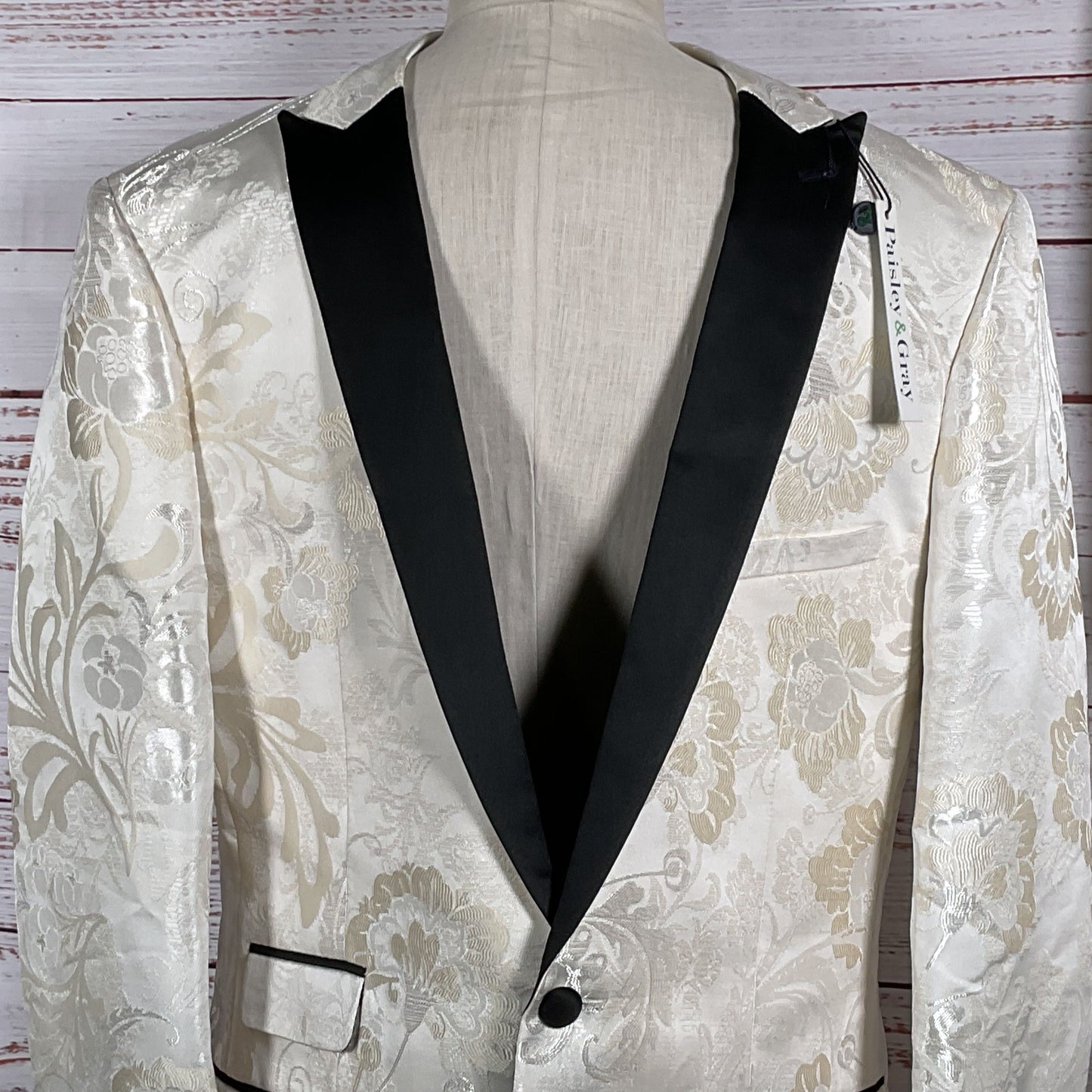 NWT PAISLEY & GRAY Men's Off White Paisley Slim Fit Tuxedo- SZ 42R & 36W Pants
