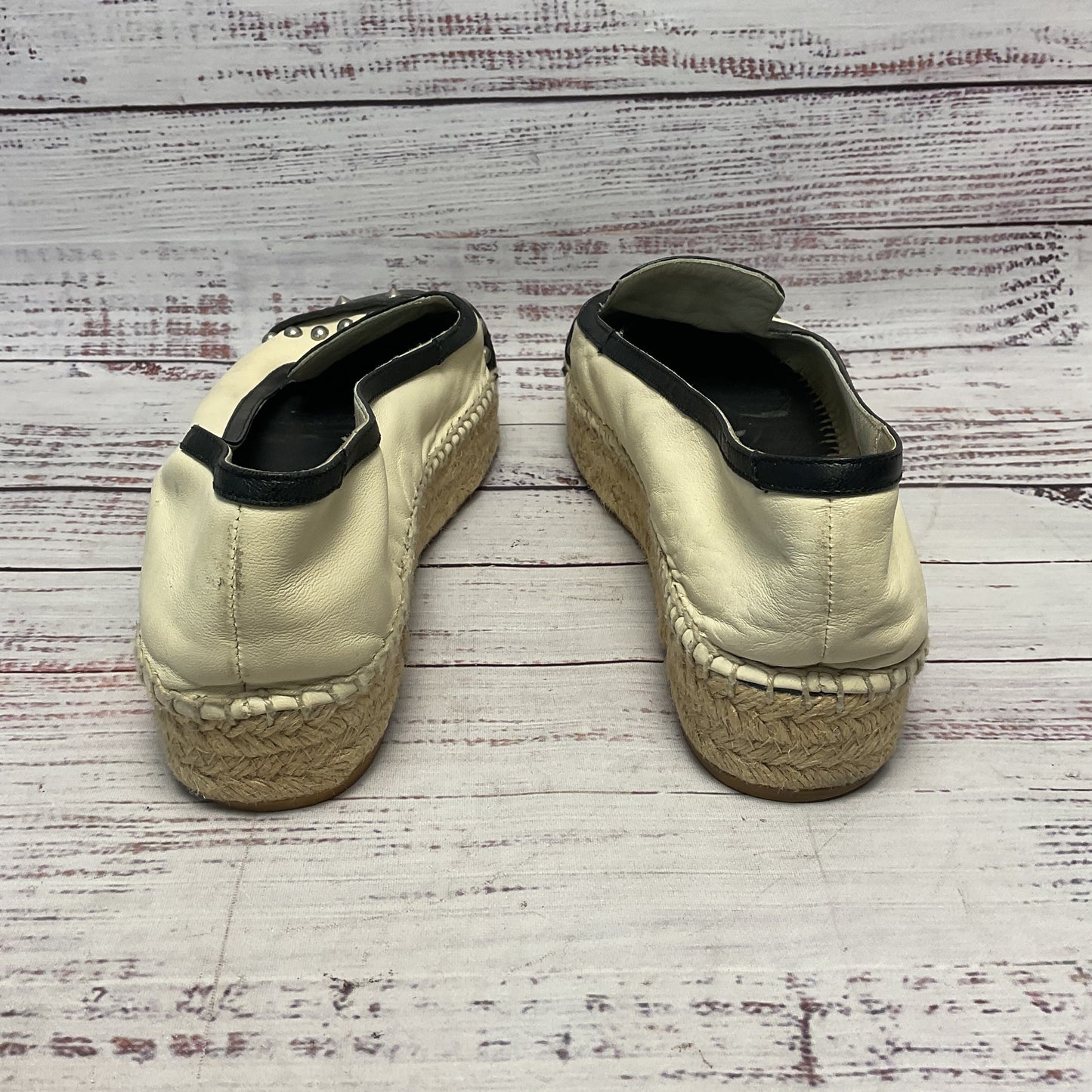 Alexander McQueen White Black Nappa Leather Studded Espadrille Flats Women Sz 8