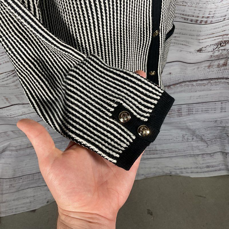 Anine Bing Dave Black & White Stripe Knit Cardigan Sweater Size S MSRP $180