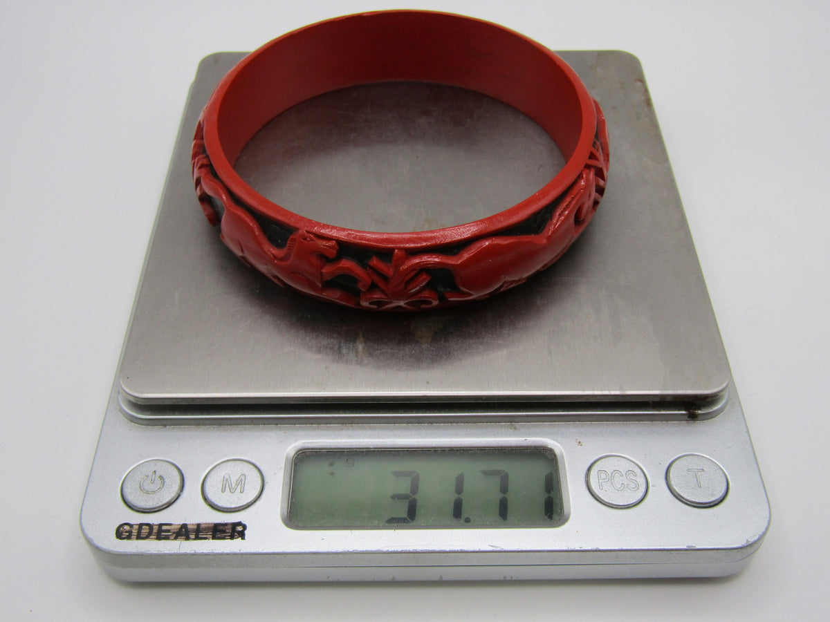 Artisan Handcrafted Carved Galloping Horses Cinnabar Lacquer Bangle Bracelet