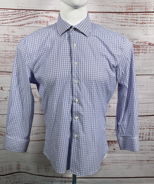 Liberty Shirt Co Check Plaid 3/4 Sleeve Shirt Blue Purple Multicolor