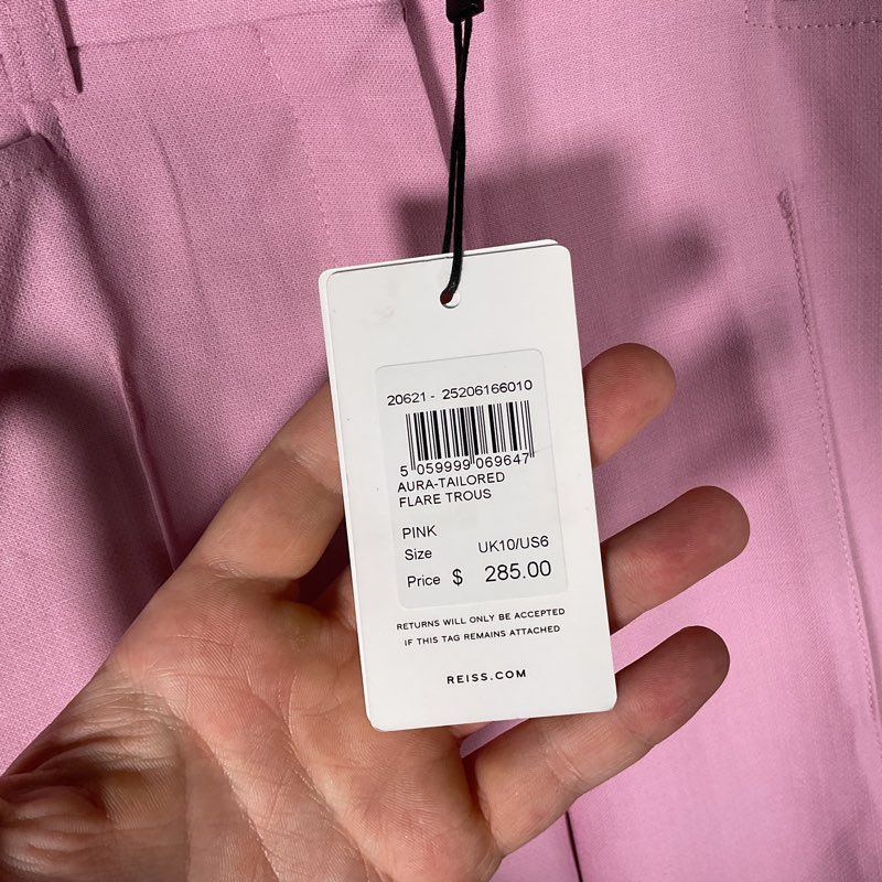 NWT Reiss Aura Pink Tailored Pleated Flare Trouser Pants Size 6 MSRP $285