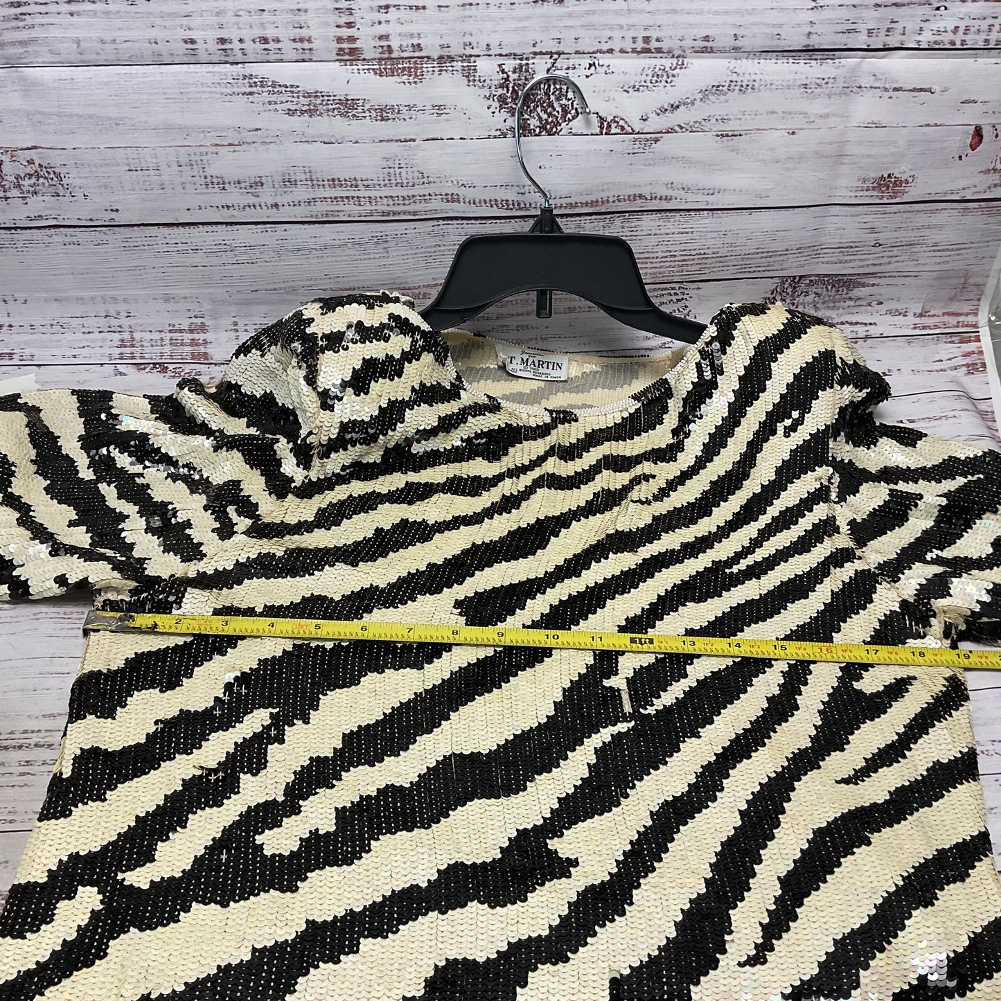 St. Martin Zebra Pattern White Black Sequin Long Sleeve Blouse - Size See Photos