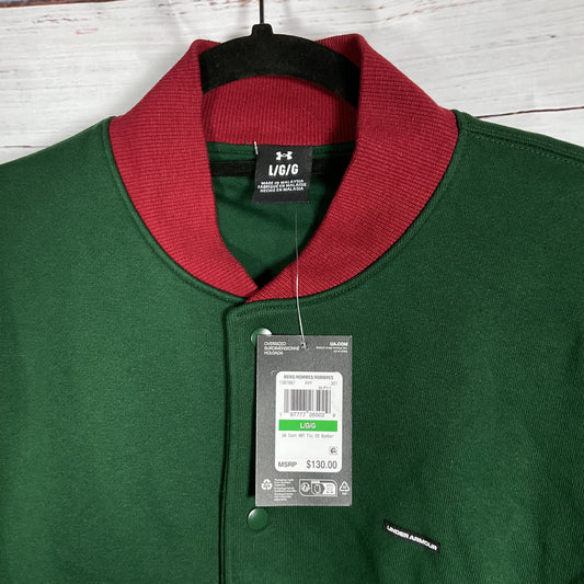 Under Armour Green Beige Heavyweight Oversized Bomber Varsity Jacket Sz L New