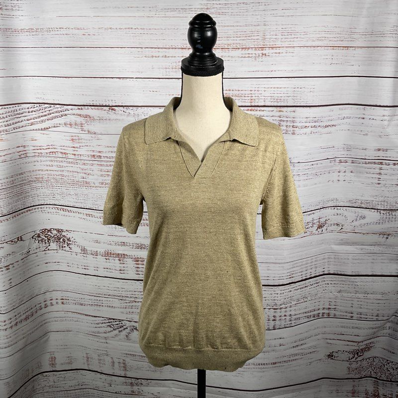 NWT Banana Republic Beige Open Wide Collar Polo Shirt - Size XS