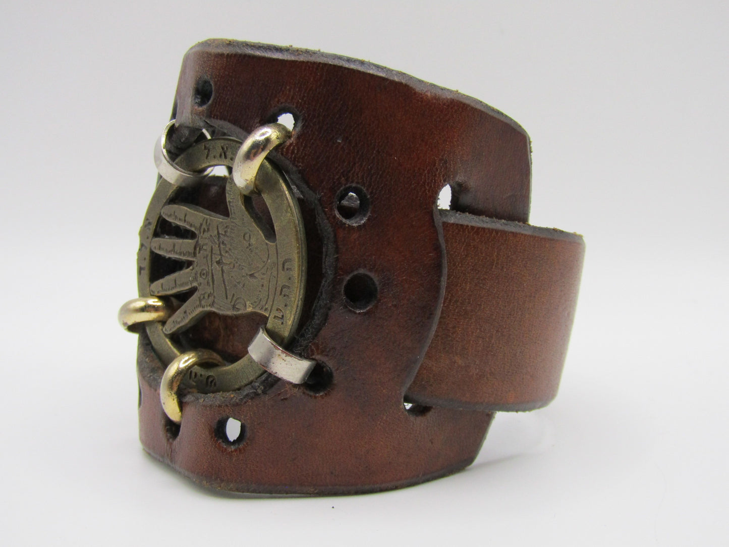 Studio Laor Leather Cuff Bracelet With Hand Hebrew Charm