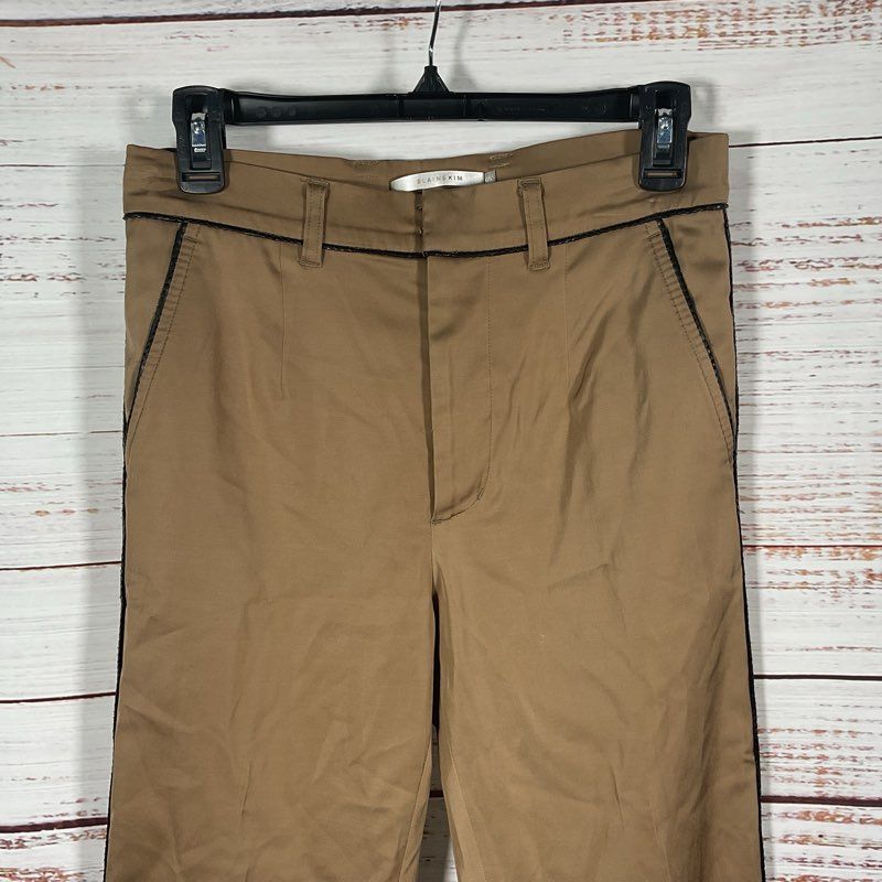 Elaine Kim Brown Black Faux Leather Trim Capri Pants - Size S