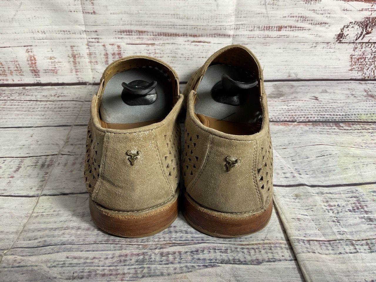 Trask Suede Leather Ali Perforated Loafers Beige 7.5