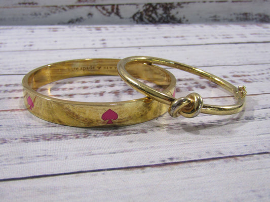 Kate Spade Gold Plated Love Knot Bracelet & Pink Spade Enamel Bangel Bracelet