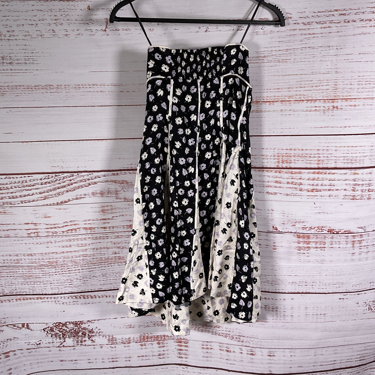 Maeve Anthropologie Black White Floral Pattern Bow Strapless Dress Size XS New