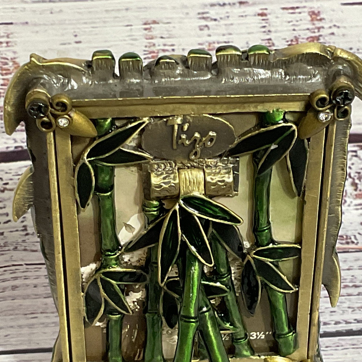 VTG. TIZO Green Bamboo & Rhinestone 2.5" x 3.25" Picture Frame