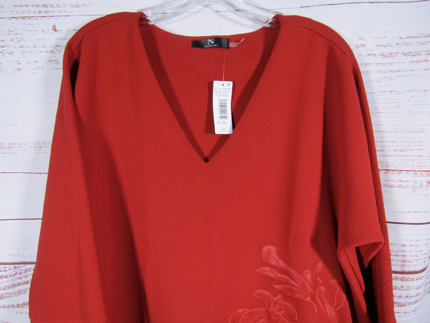 Natori Women's Scuba Crepe Embroidered Wedge V-Neck Dress Size XL