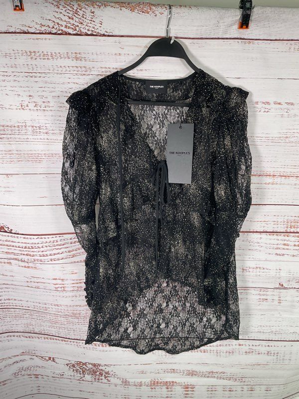 NWT The Kooples Paris Women's Sheer Sparkling Glitter Dress Size 1 Black Silver