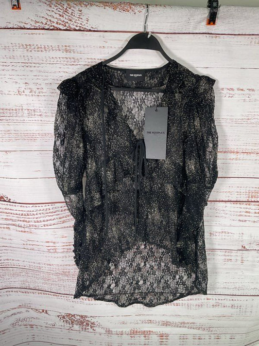 NWT The Kooples Paris Women's Sheer Sparkling Glitter Dress Size 1 Black Silver