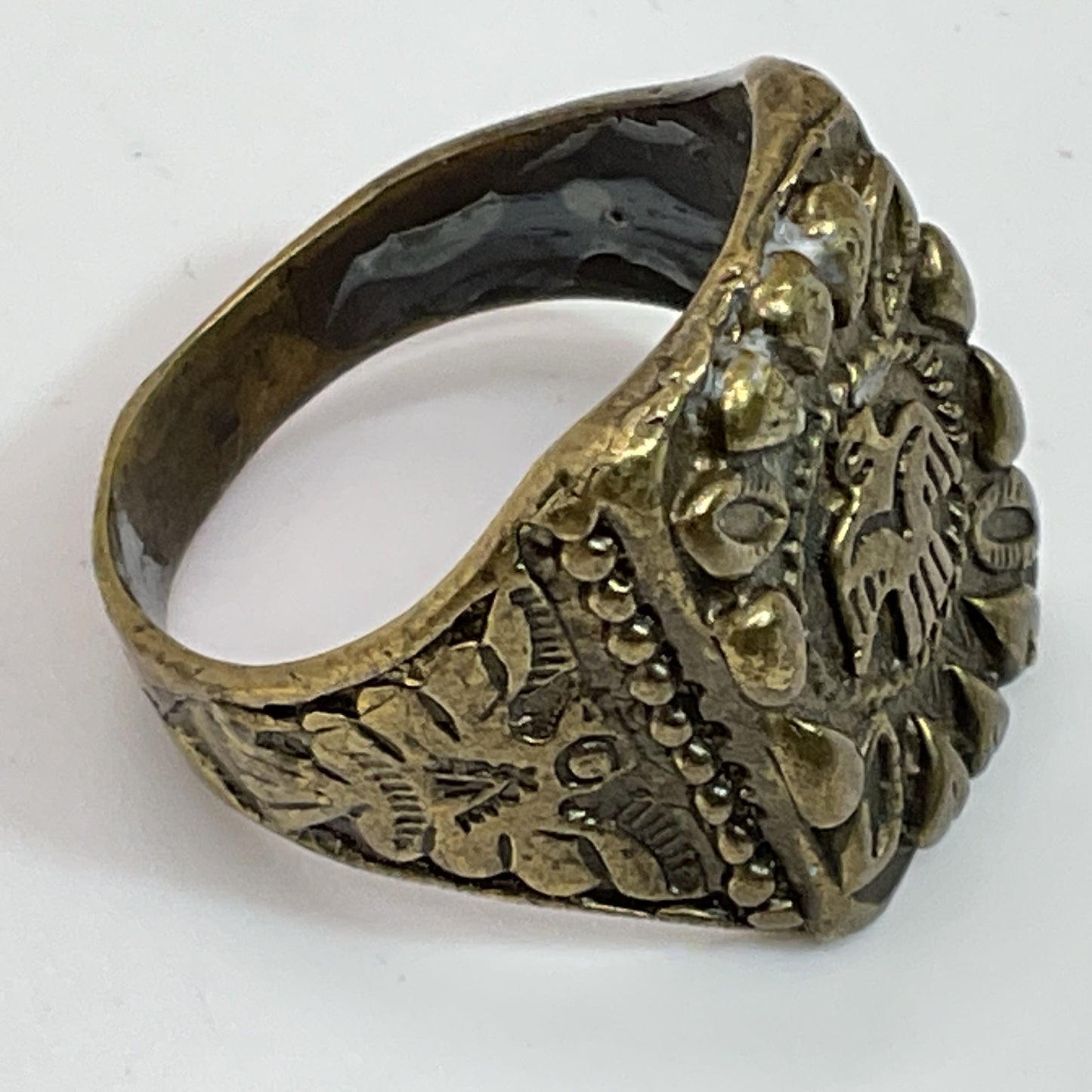 VTG. FRED HARVEY Style Brass Native American Thunderbird SZ 10.75 Ring