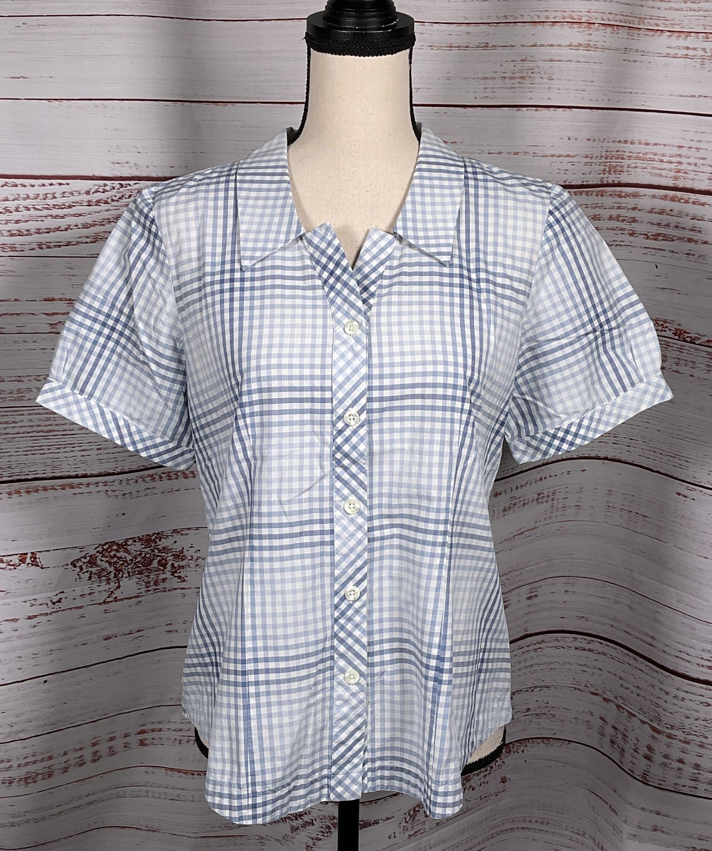 Pendleton Plaid Cotton Short Sleeve Shirt Blue M