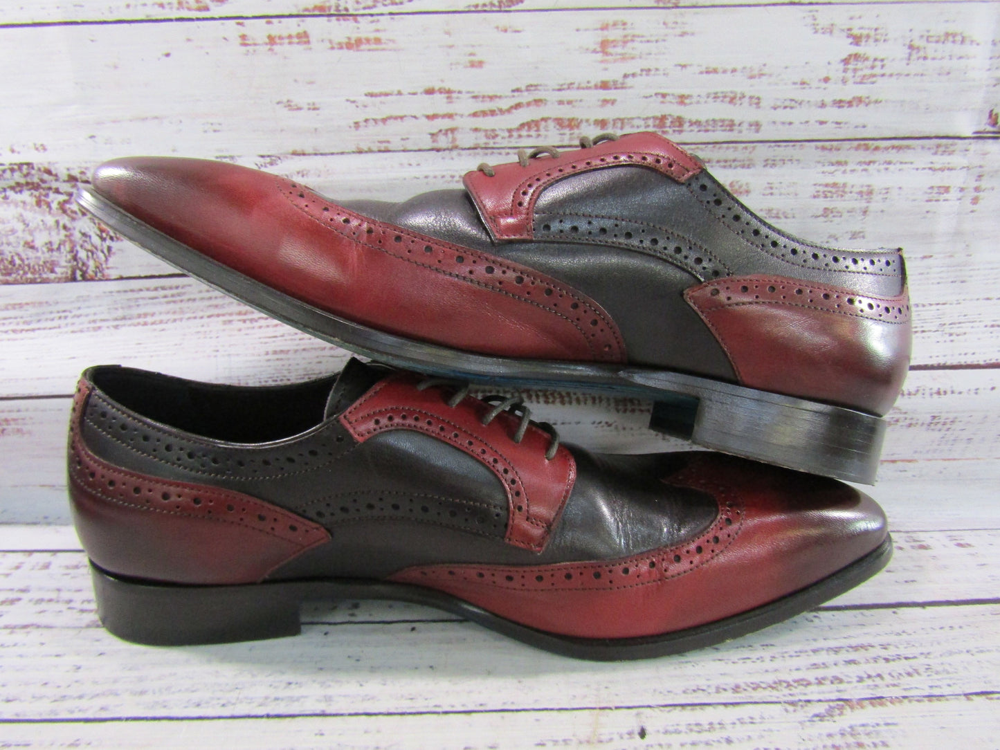 Emilio Franco Men's Black & Red Leather Wingtip Oxfords Size 11 Made in Italy