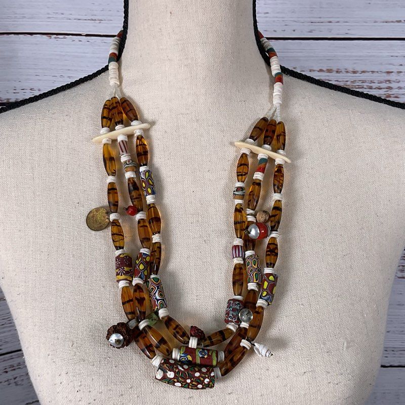 Set of 7 VTG. Multi Gemstone, Millefiori and Glass Beaded Necklaces