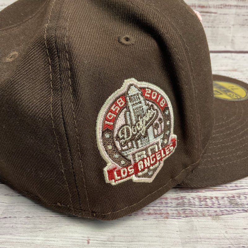 New Era LA Dodgers Cooperstown Collection Brown/Pink Fitted Cap Hat - Size 7 1/4