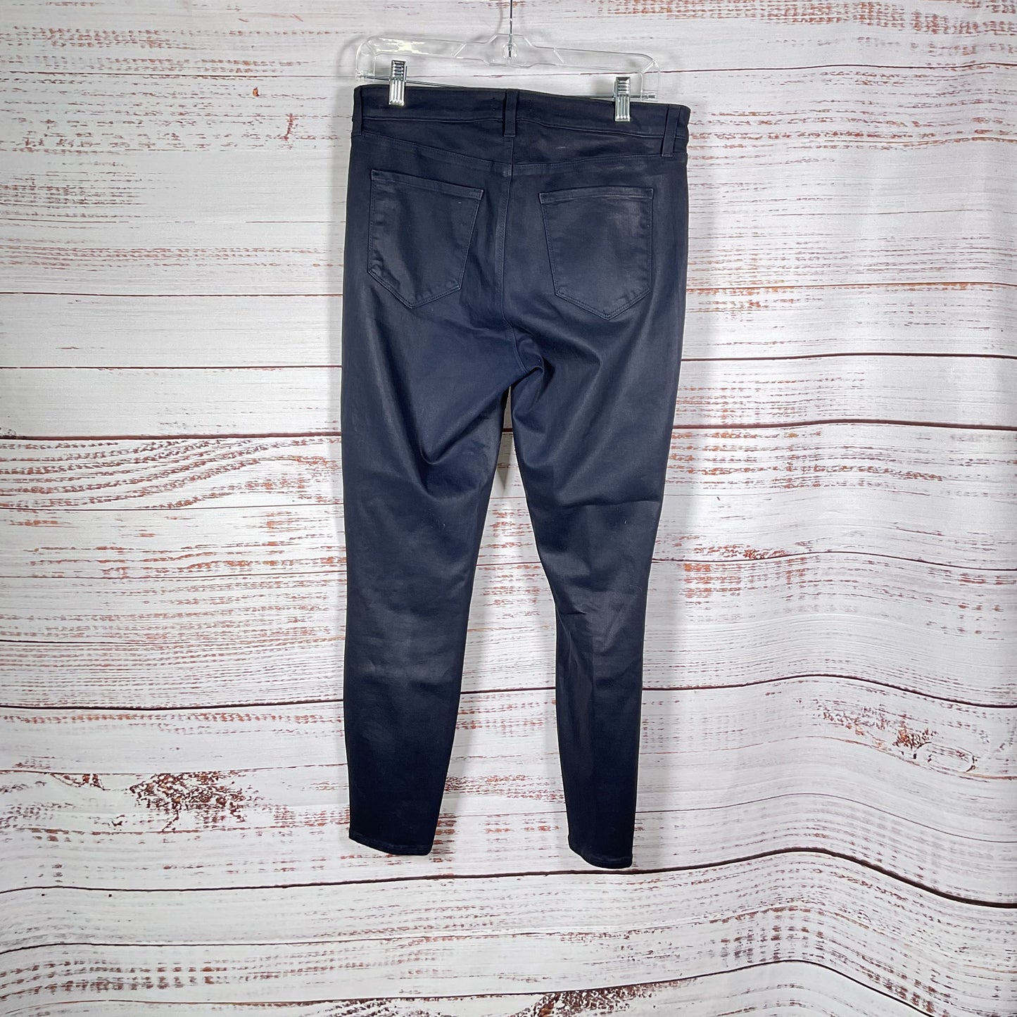 L'Agence Margot Navy Blue Skinny Stretch Wax Coated Pants - Size 31
