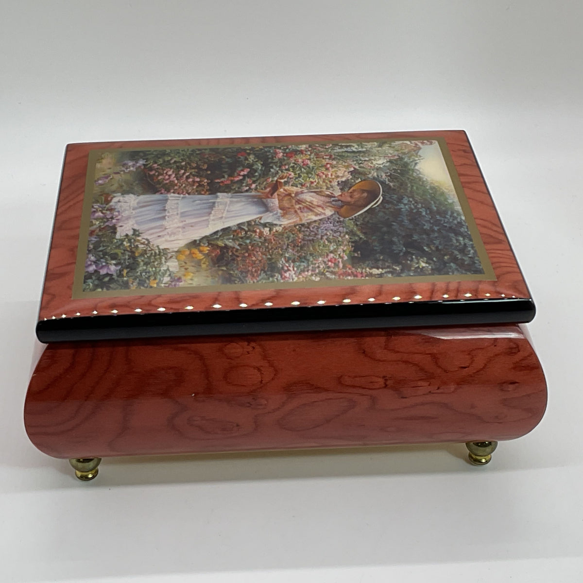 ERCOLANO by SANDRA KUCK "Quiet Garden" Wood Music Jewelry Box- 5.75" X 4.5"