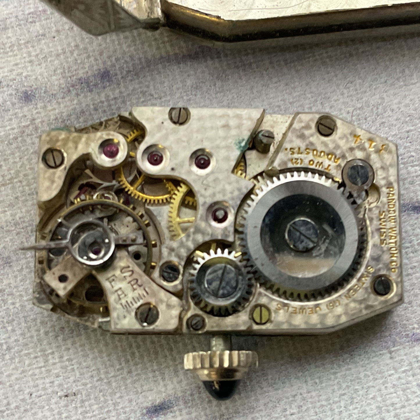 VTG. UNICUM Diel W.C. CO. Gold Plated Rhinestone Watch (NO BAND) (NOT WORKING)