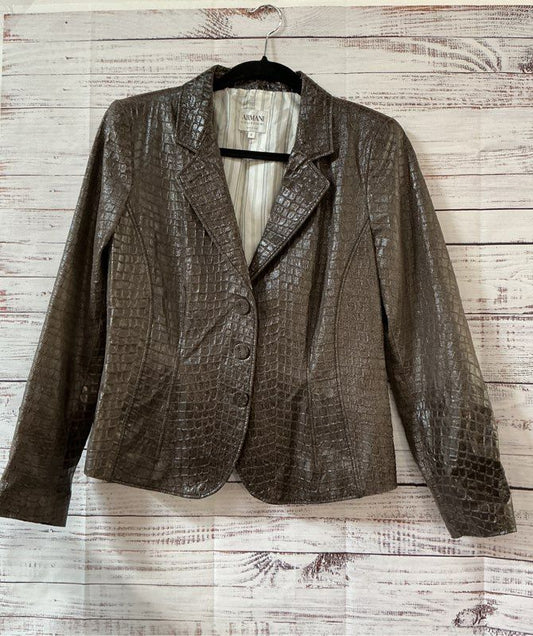 Women's Armani Collezioni Brown Pig Skin Leather Leather Jacket Size 12
