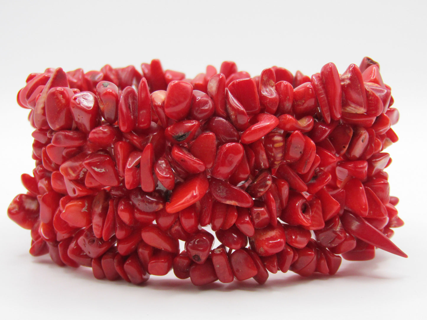 Artisan Handcrafted Red Coral Cluster Stretch Bracelet