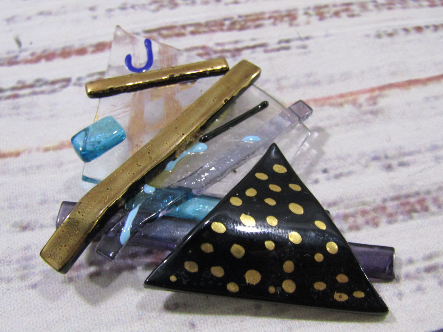 Vintage 90's Artisan Handcrafted Geometric Abstract Glass Brooch Pin