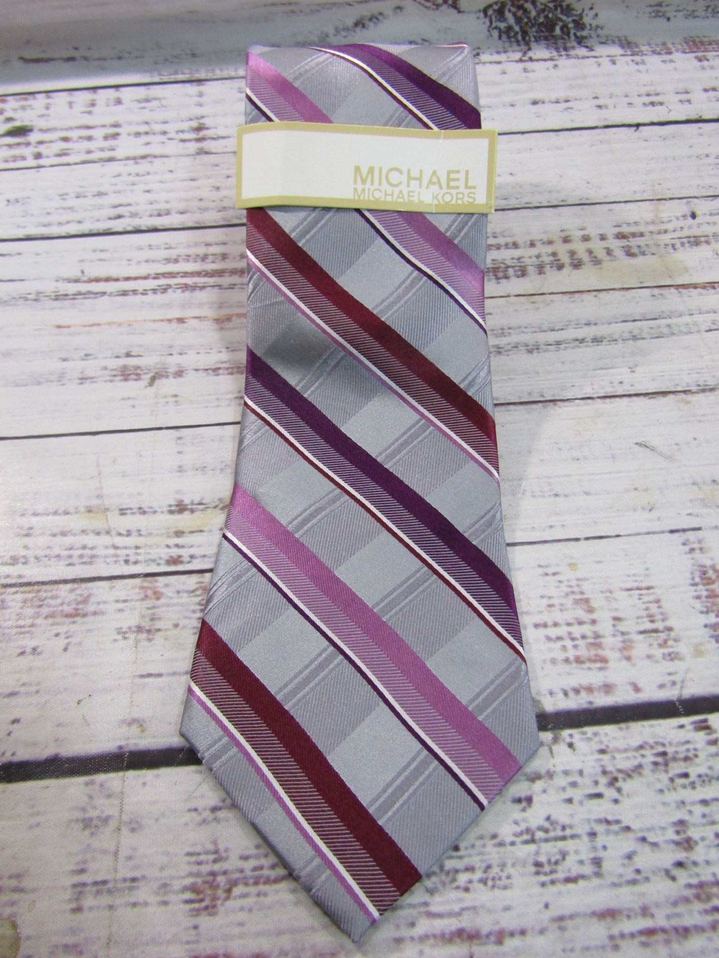 Michael Kors Men's Gray Purple Striped Silk Tie