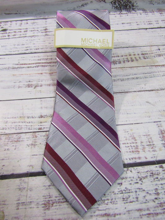 Michael Kors Men's Gray Purple Striped Silk Tie