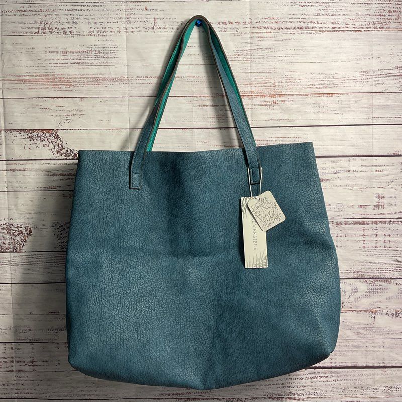 NWT Free People Blue/Green Vegan Leather Reversible ToteBag Purse